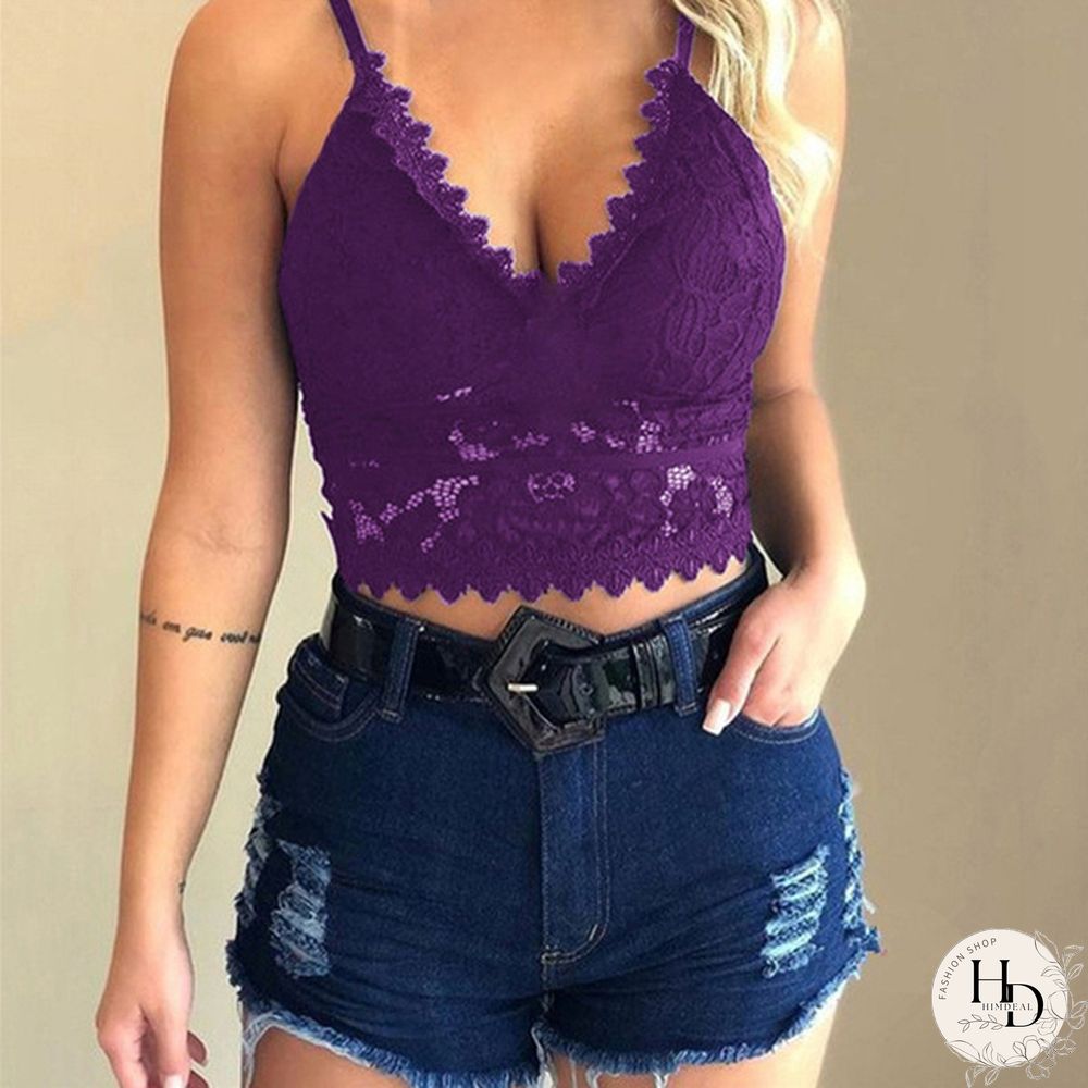 Womens Fashion Lace Floral Bralette Blouses V-Neck Tank Tops Crop Top Spaghetti Strap