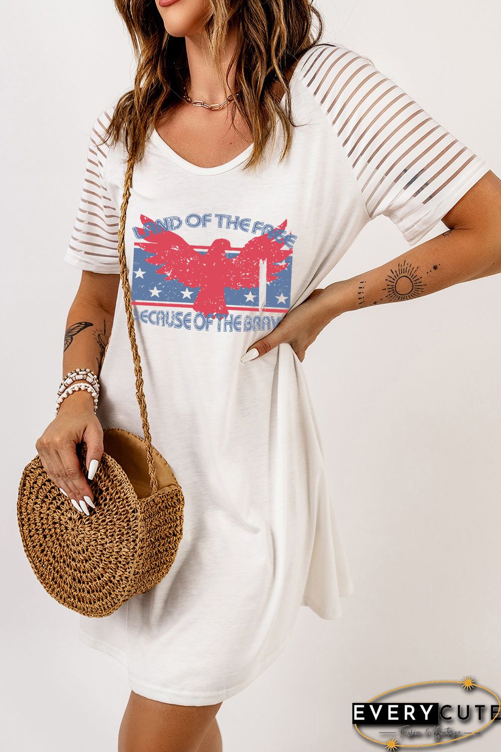 White LAND OF THE FREE BECAUSE OF THE BRAVE Graphic T-shirt Dress