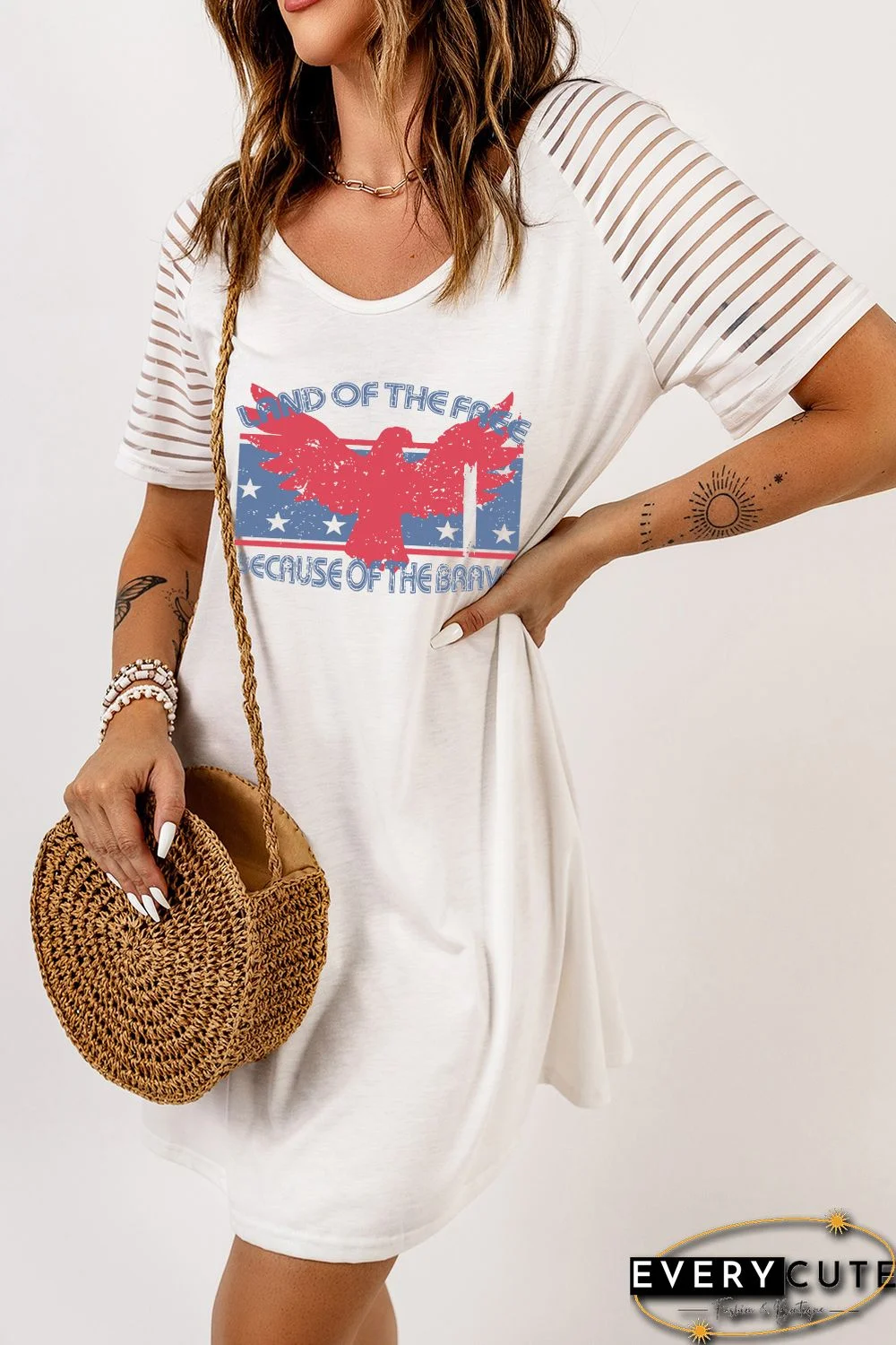White LAND OF THE FREE BECAUSE OF THE BRAVE Graphic T-shirt Dress