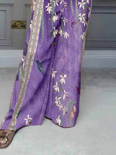 Women Floral, Purple, Pink DZDL1136 V-neck Short Sleeve Blouse and Pants Set