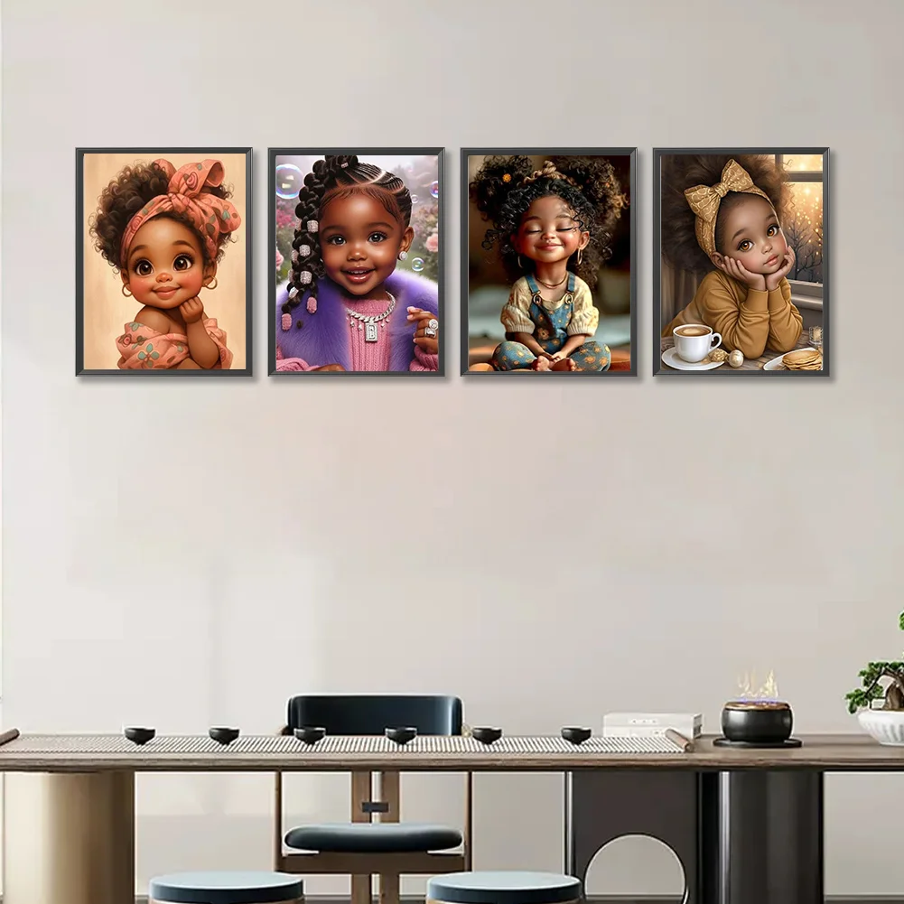 4pcs Diamond Painting - Full Round Drill - Girl(Canvas|30*40cm)