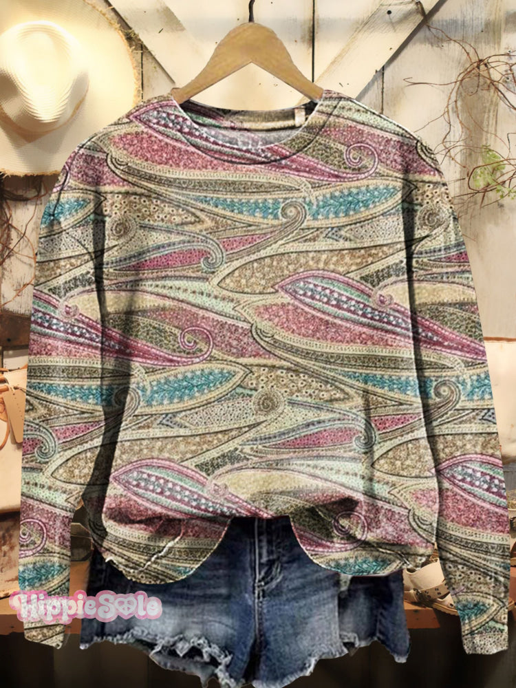 Vintage Irregular Pattern Art Print Sweatshirt Multicolor / S