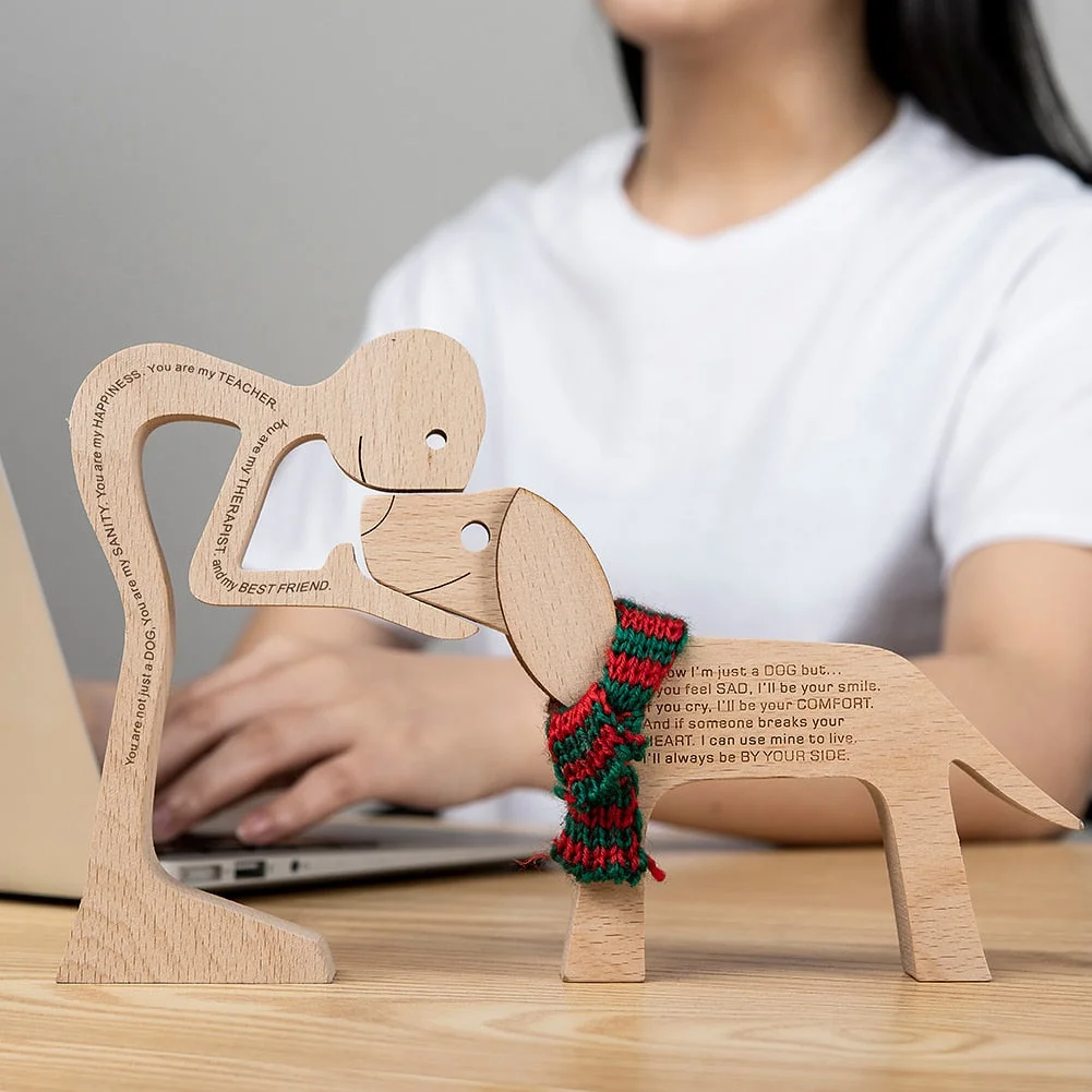 Home Decor Table Ornament Wood Dog Craft Sculpture Handmade Wooden Pets Figurine Crafs Desk Decorations Great Gifts for Friends