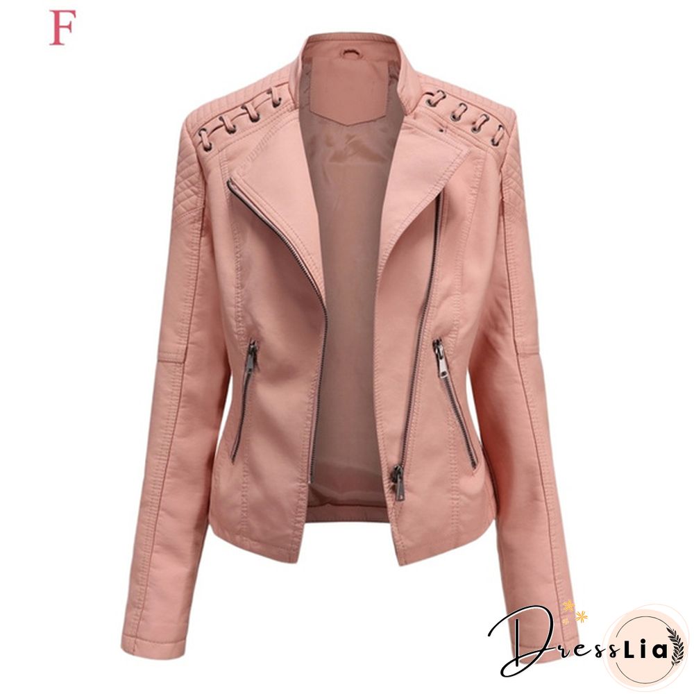 Ladies Fashion Spring and Autumn Short Slim Thin Leather Jacket Motorcycle Suit