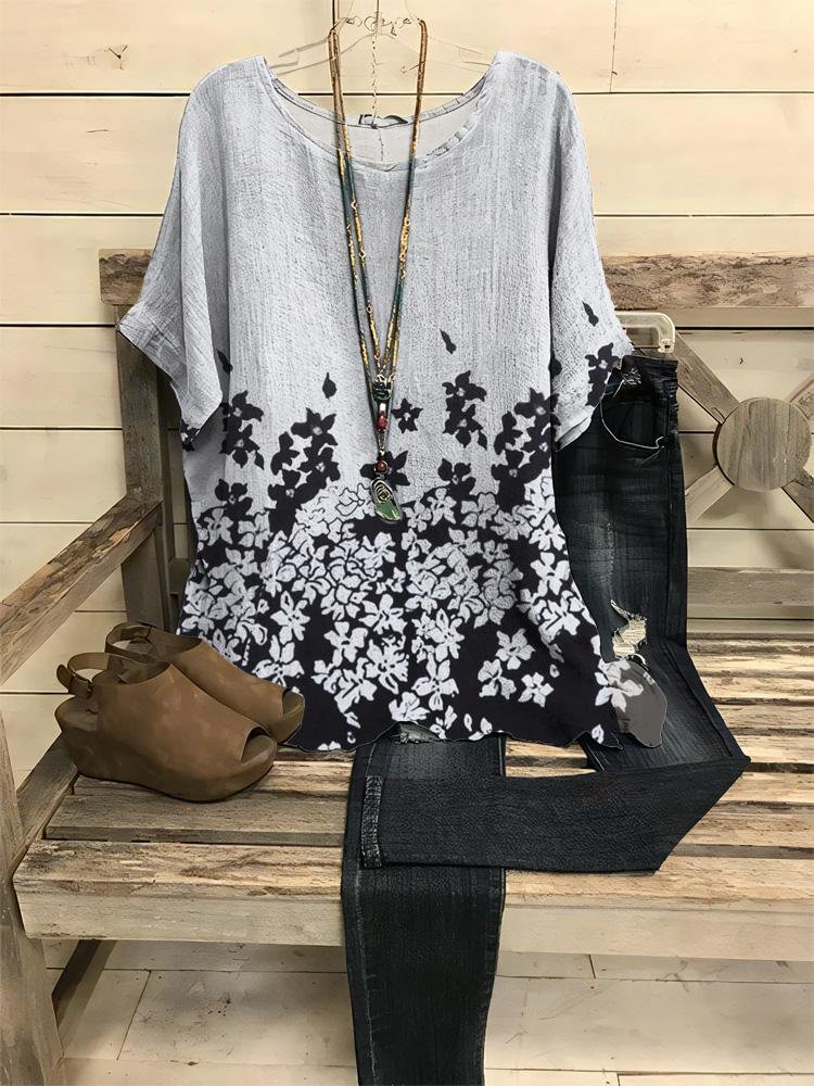 Women's Flowers Print Half-sleeve Round Neck T-shirt