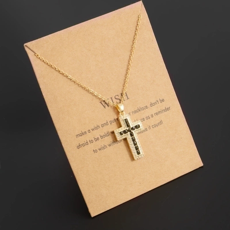 Stainless Steel 18K Gold Plated Minimalist Plating Inlay Cross Zircon