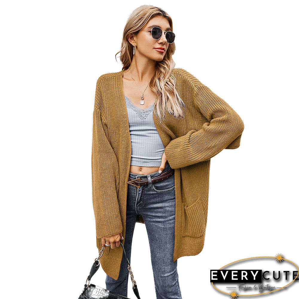 Solid Khaki Thick Cardigan 