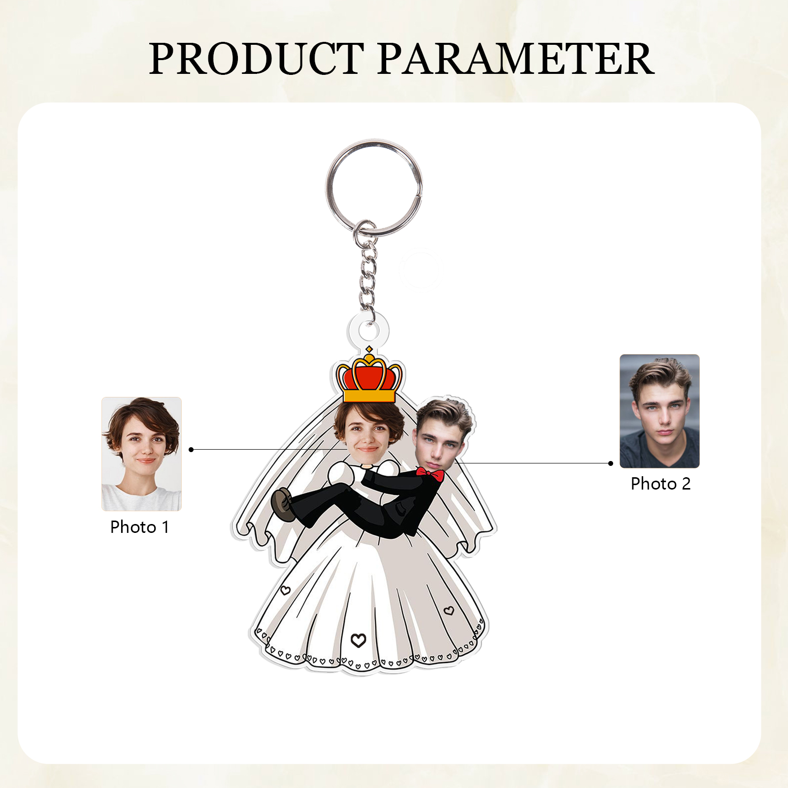 Custom 2 Photos Acrylic Keychain Wedding Dress Keychain Creative Personalised Gift for Couples-Jessemade AU