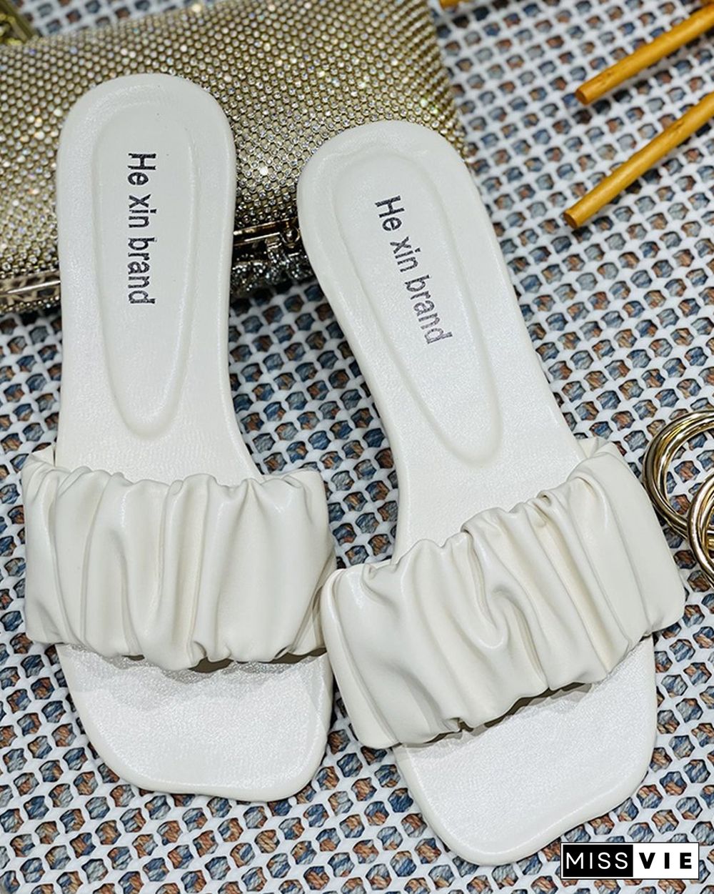 Square Toe Ruched Flat Sandals