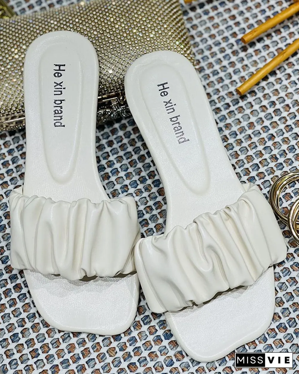 Square Toe Ruched Flat Sandals