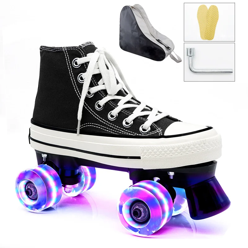 Canvas Roller Skates- Black Classic、、sdecorshop
