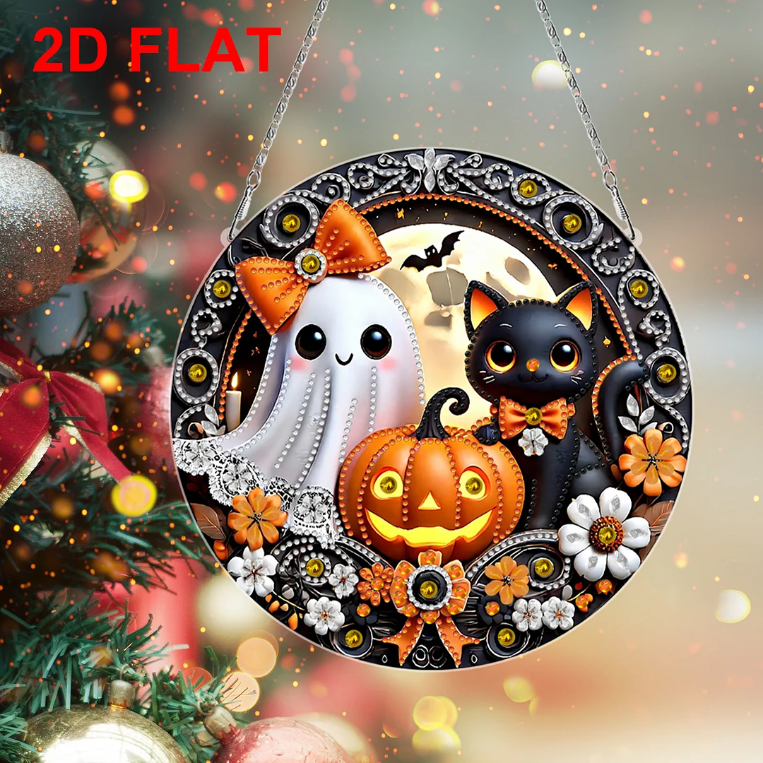 2D Flat DIY Halloween Diamond Art Pendant Double-Sided Diamond Painting Set