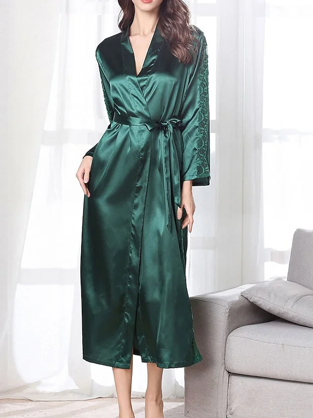 Women's Satin Dress Shift Dress Midi Dress Polyester Basic Casual Split Solid Colored V Neck Home Lounge Black Champagne 2023 Spring Summer One-Size | IFYHOME