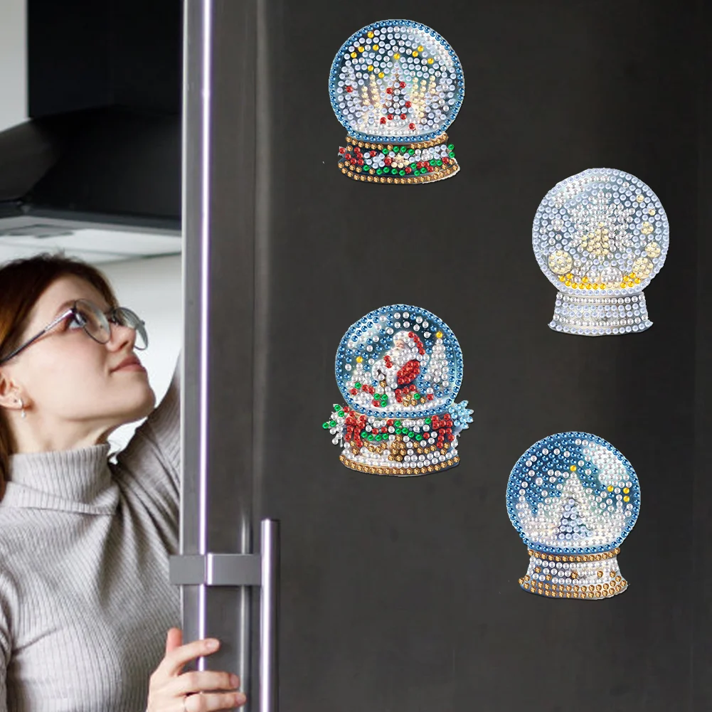 6Pcs Acrylic Christmas Crystal Ball Diamond Painting Fridge Magnet for Beginners