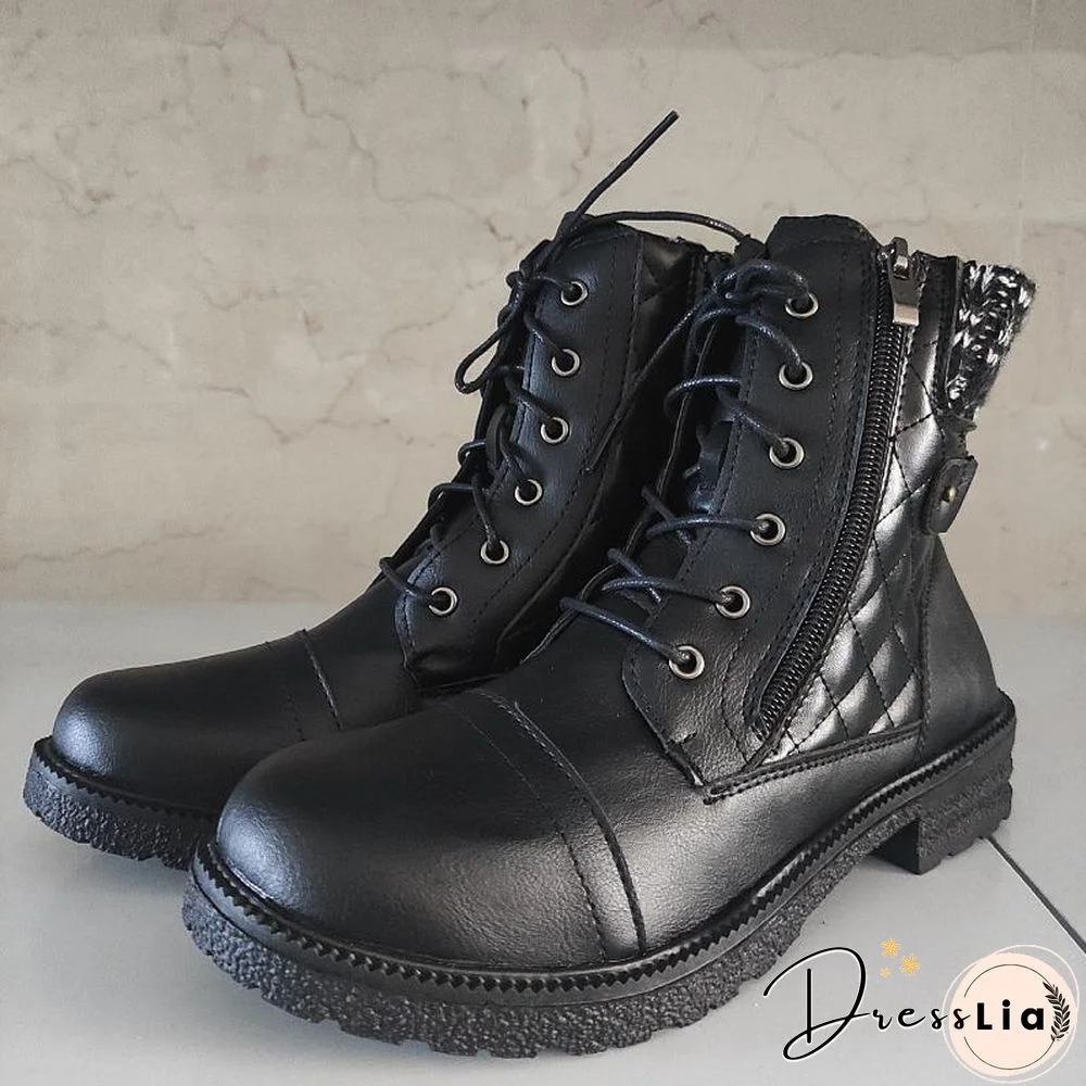 Retro Side Zipper Round Toe Boots