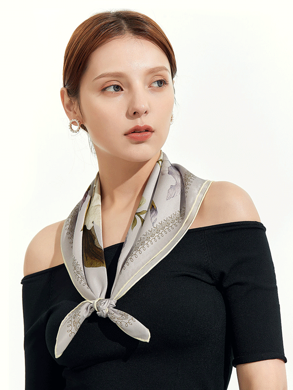 Light Purple Printed Silk Scarf For Women
