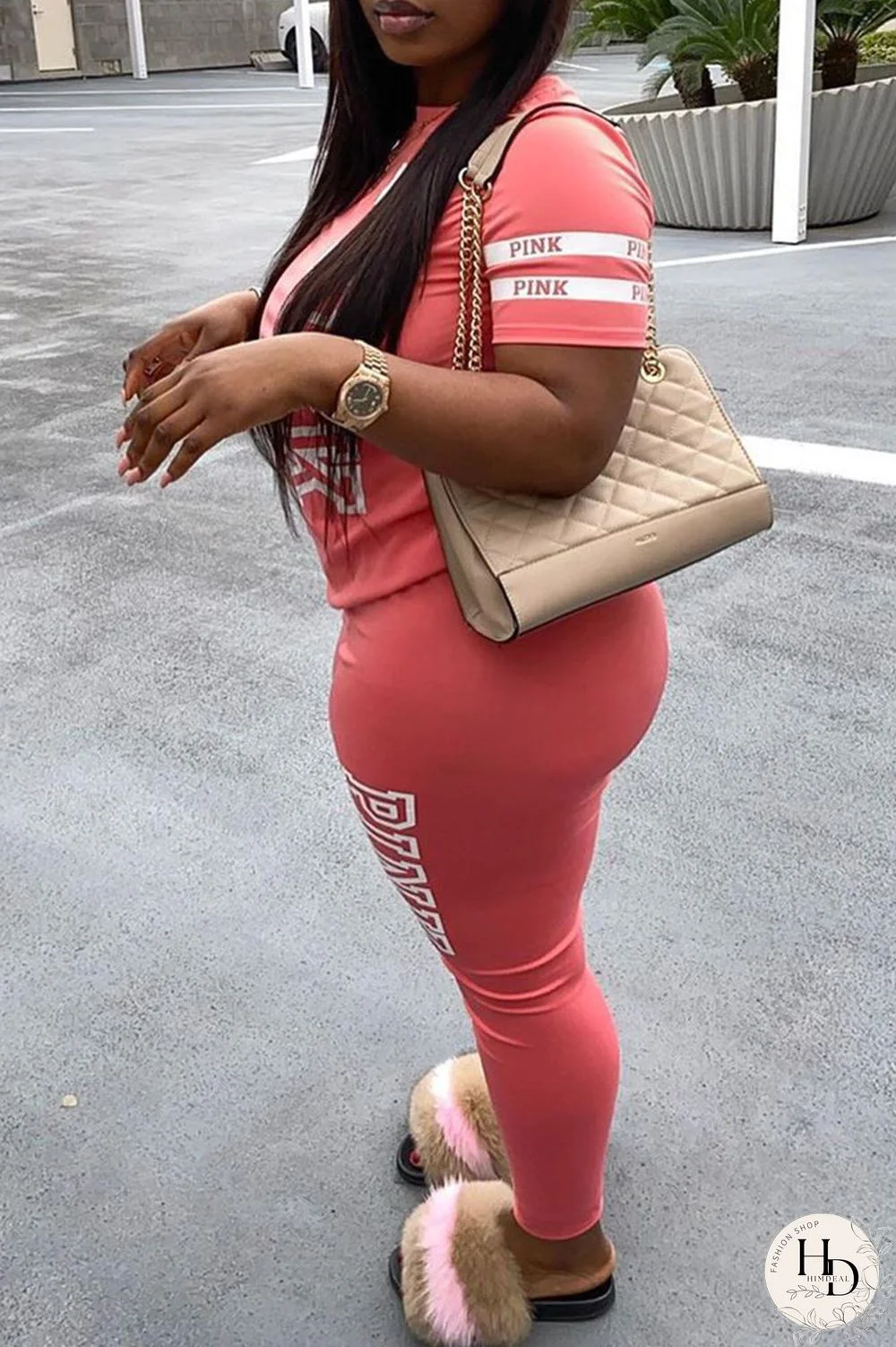 Yellow Fashion Casual Letter Print Basic O Neck Plus Size Two Pieces