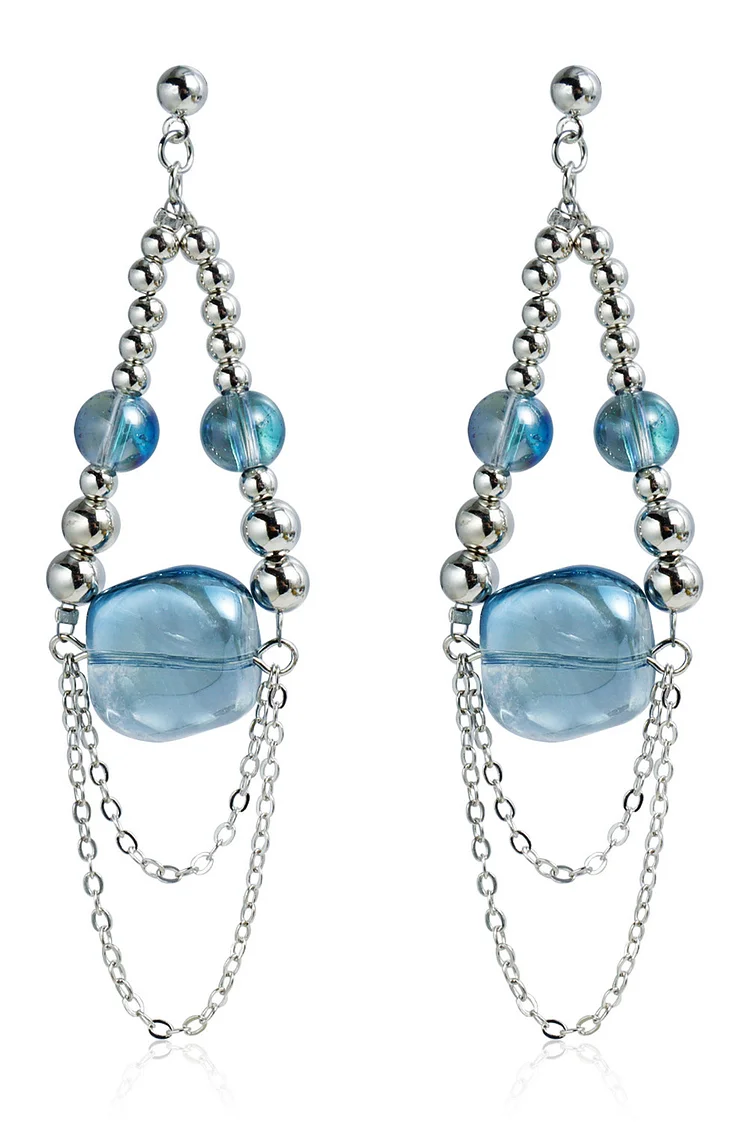 Party Asymmetric Glass Beads Layered Chain Tassels Hoop Earrings 2024 - Xpluswear