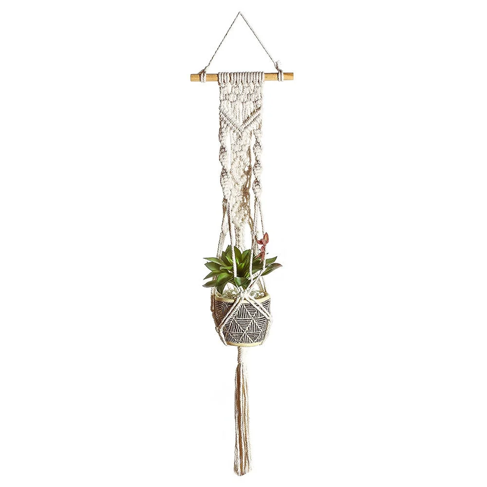 Macrame Plant Hangers Indoor Hanging Planter Basket with Wood Beads Decorative Flower Pot Holder No Tassels for Indoor Outdoor H
