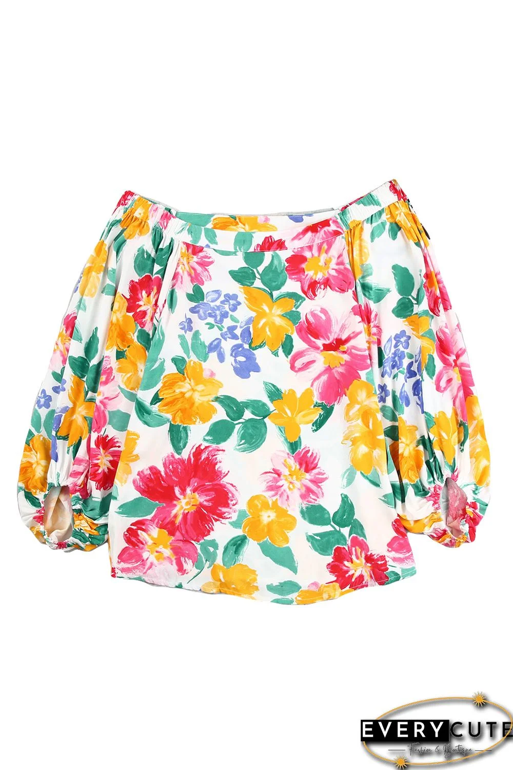 White Water Painting Flowers Sexy Off Shoulder Top