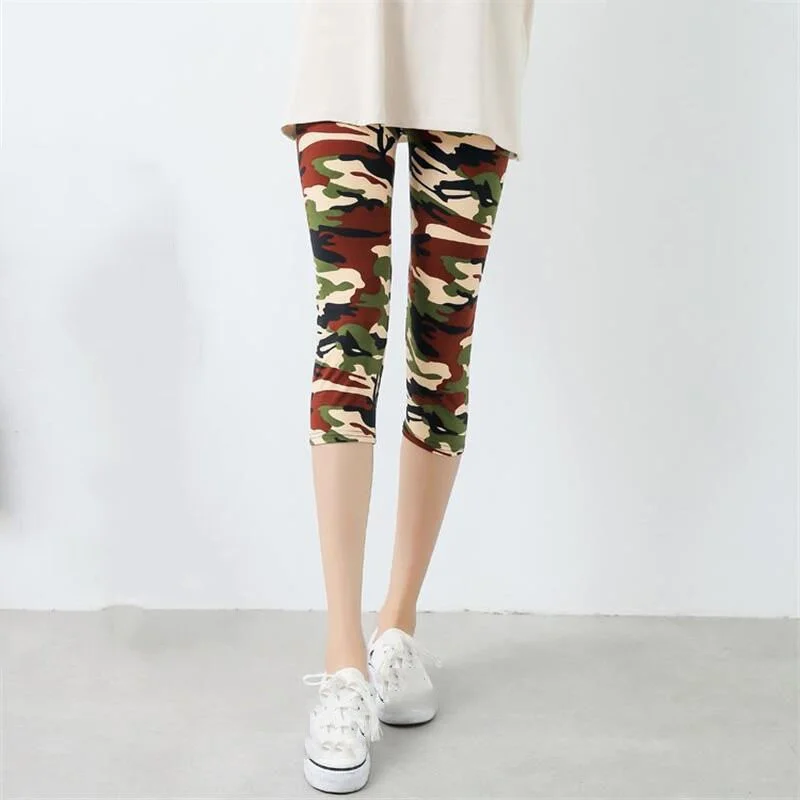 CUHAKCI Camouflage Printed Leggings Sexy Women Lady Army Green High Elastic Fitness Leggins Polyester Capris Workout Trousers