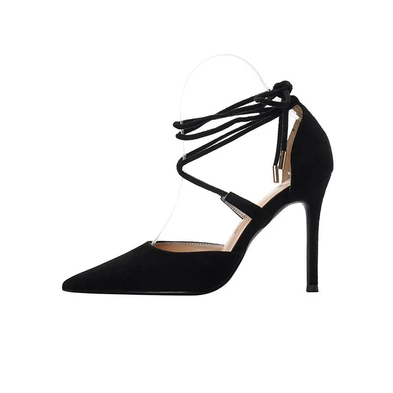 Breakj Breakj High-Heeled Women 2025 New Temperament Goddess Fan Sexy Pointed Roman Cross-Tie Fine Heel Single Shoes