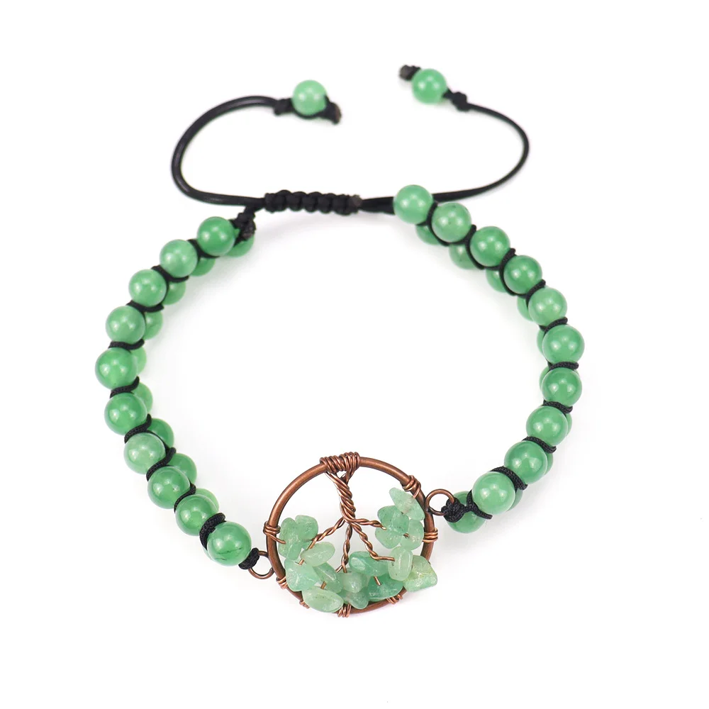 Vintage Turquoise Hand-Woven Natural Crystal Red Agate Beads Tree Of Life Bracelet