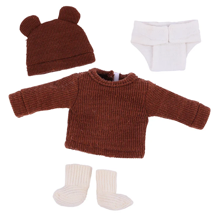 For 16" Full Body Silicone Baby Girl Doll Brown Knit Set Accessories