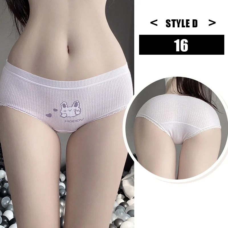 Women's Cotton Underwear Kawaii  Anime Coverage Panties Sexy Lace Breathable Soft Lingerie Lovely Cute Seamless Stretch Briefs