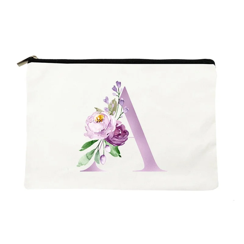Flowers Alphabet Printed Cosmetic Bags Bachelorette Party Makeup Bag Toiletries Organizer Pouch Purses Wedding Bridesmaid Gifts