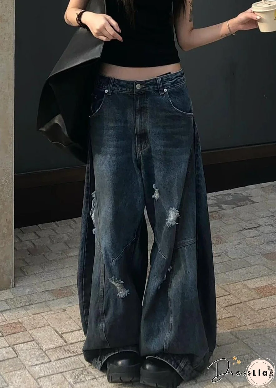 New Blue Hole High Waist Denim Pants Summer