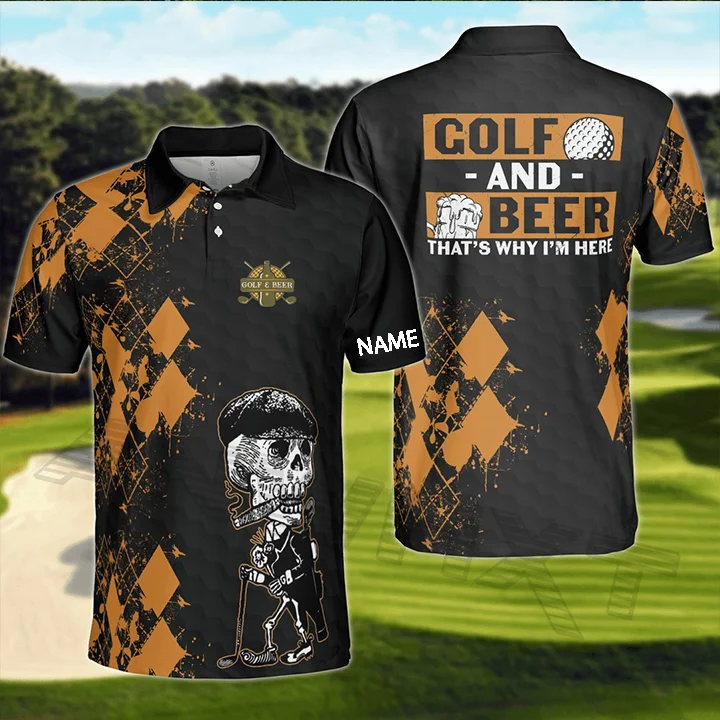 Golf Argyle Golf And Beer That's Why I'm Here Polo Shirt For Men