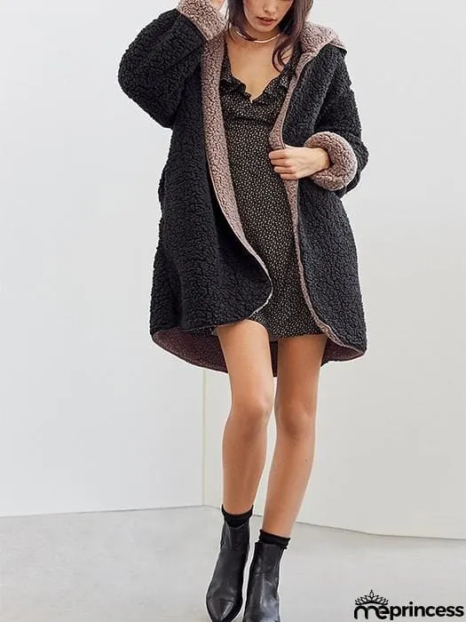 [Quality] Open Front Hooded Fur Coat