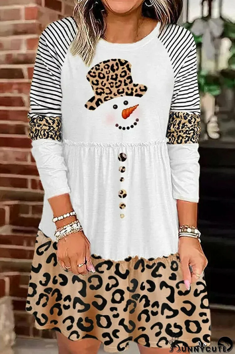 Christmas Snowman Print Long Sleeve Dress