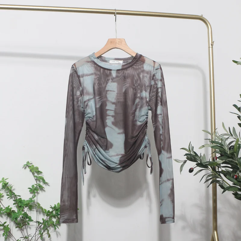 Uveng Round Collar Tie-Dye-Print Slim Long-Sleeved T-Shirt T-Shirt T-Shirt With Sunscreen 8159