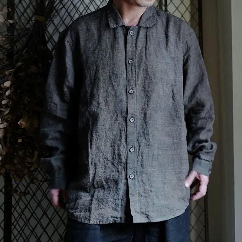 Men's Vintage Cotton and Linen Gray Loose Shirt