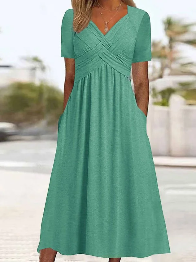 Women Casual Plain Natural Regular Fit Sweetheart Neckline Fit & Flare Maxi Dress