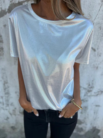 Women’s Oversized Ultra Metallic Round Neck T-Shirt