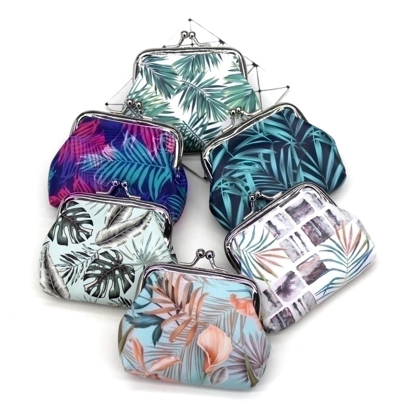 Women's Leaves Pu Leather Buckle Coin Purses