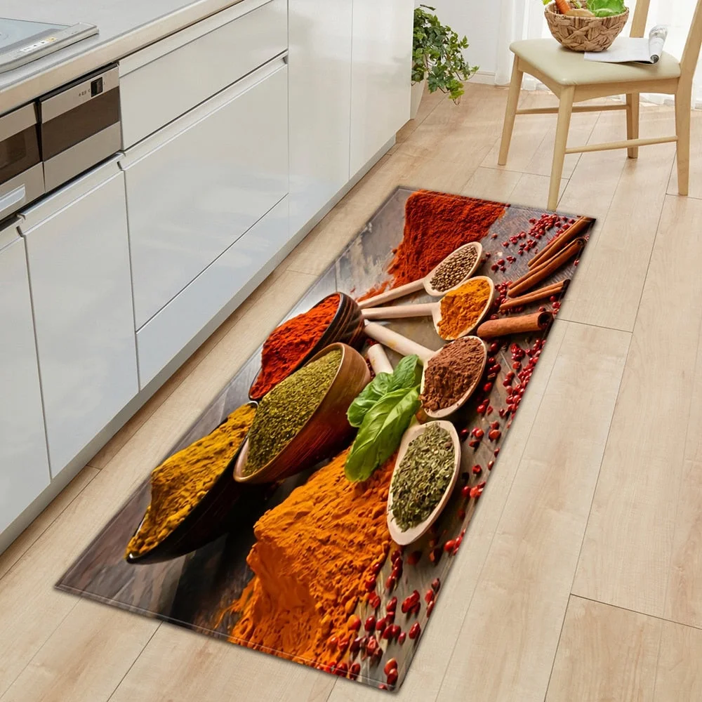 Seasoning Pattern Kitchen Floor Mat Home Entrance Doormat Bedroom Living Room Decoration Long Carpet Hallway Bath Anti-Slip Rugs