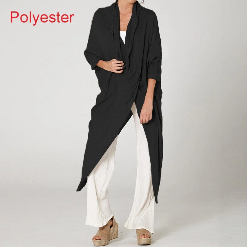 Celmia Women Tops Vintage Solid Blouses 2022 Summer Fashion Long Shirts Casual Cowl Neck Long Sleeve Asymmetrical Party Blusas