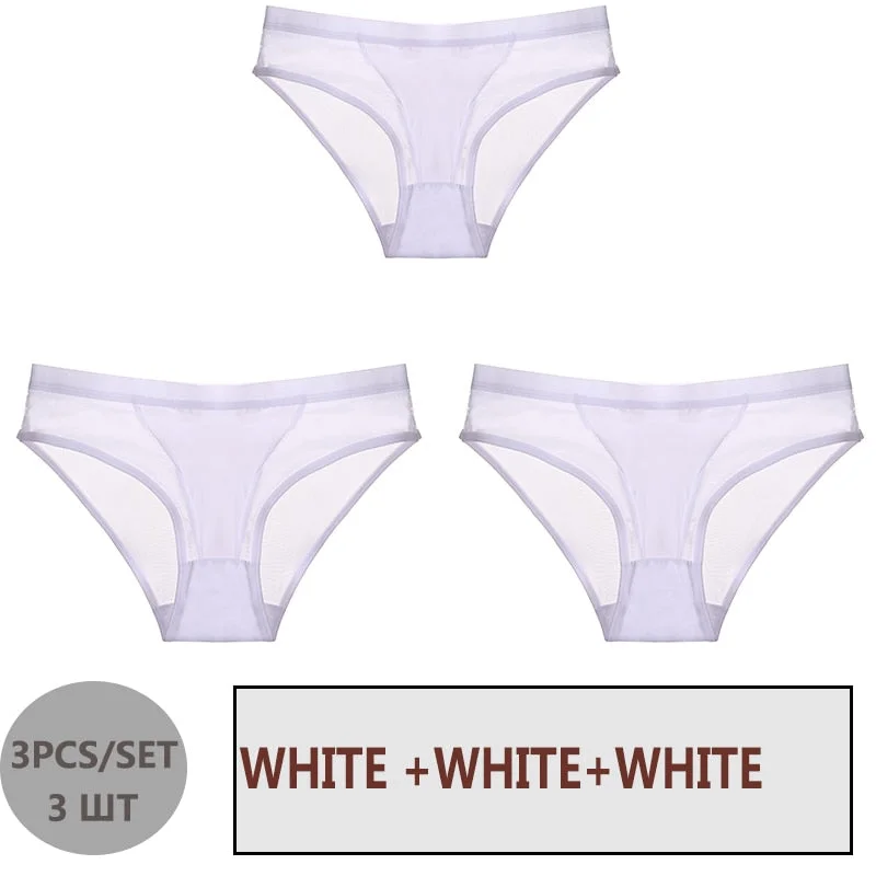 FINETOO 3PCS/Set Women Panties Sexy Mesh Lingerie Breathable Female Underwear For Woman Low-Rise Underpant Woman Panties Briefs