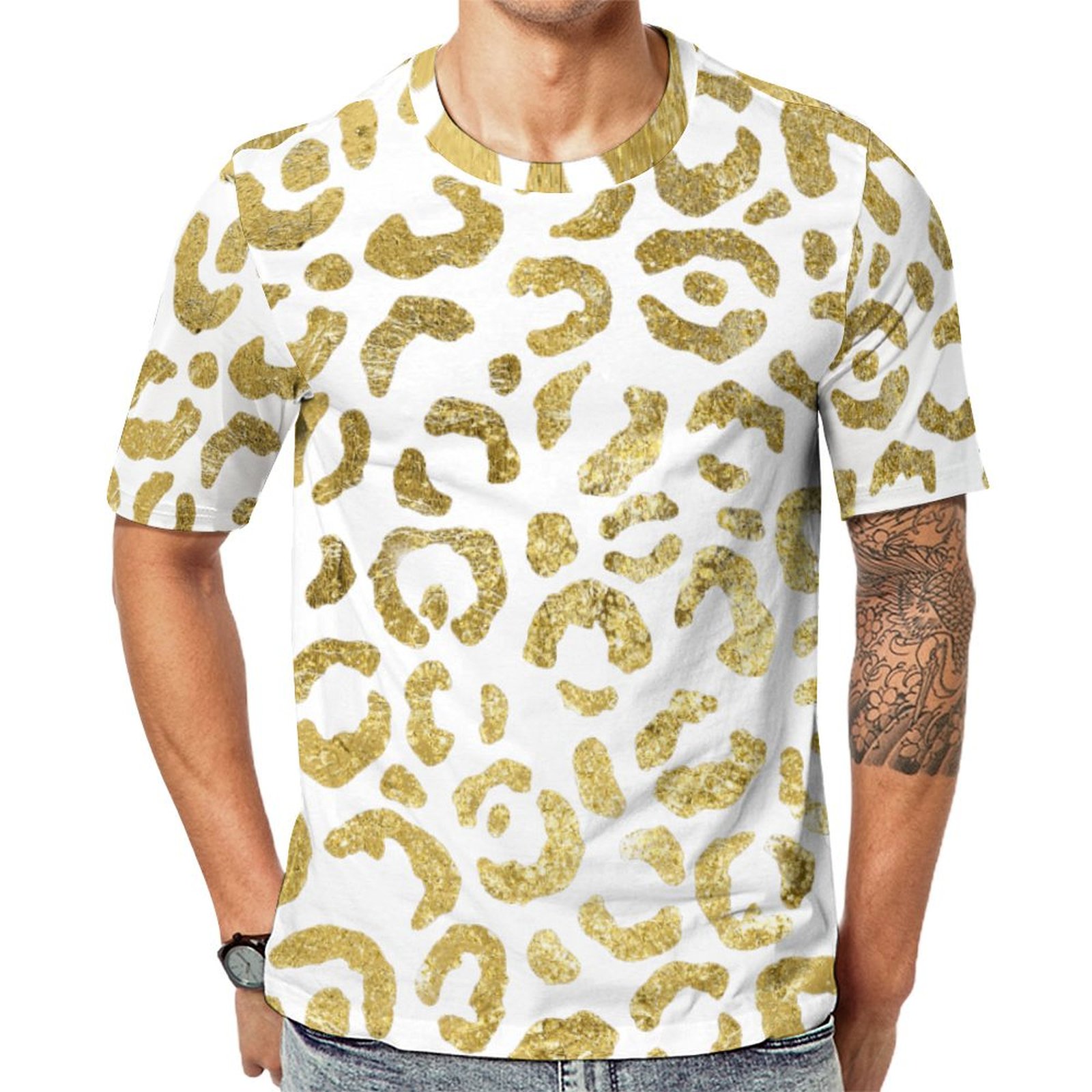 Gold White Leopard Spots Short Sleeve Print Unisex Tshirt Summer Casual Tees for Men and Women Coolcoshirts