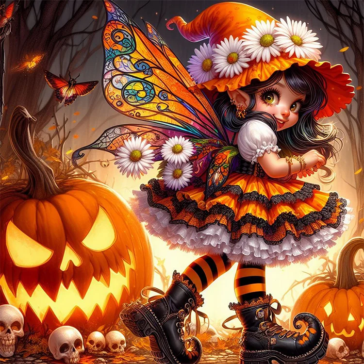 Halloween Pumpkin Girl 30*30CM (Canvas) Full Round Drill Diamond Painting gbfke