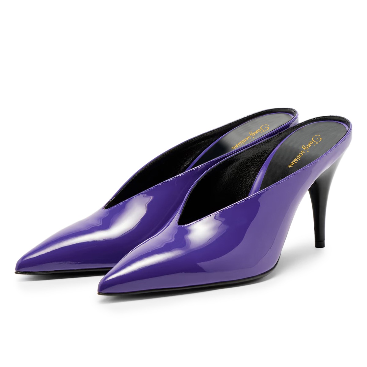 Purple Stiletto Heel Slip-On Mules Shoes with Pointed Toe Nicepairs
