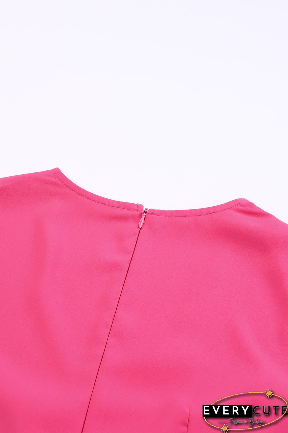 Red V Neck Bubble Sleeve Cut out Waist Wide Leg Jumpsuit