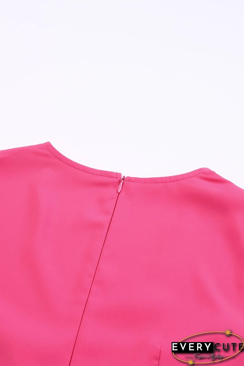 Red V Neck Bubble Sleeve Cut out Waist Wide Leg Jumpsuit