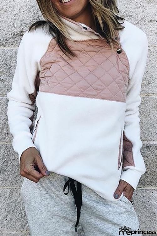 Buttons Color Block Hoodie