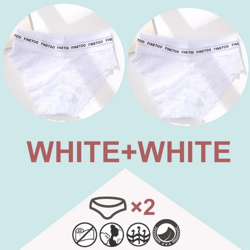 FINETOO 2PCS/Set High Waist Women Panties Sexy Lace Underwear Woman Lace Pantys Mesh Floral Lingerie Female Seamless Briefs L-XL
