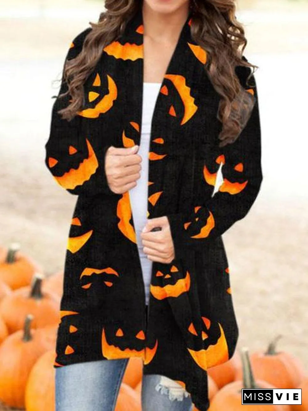 Halloween Pumpkin Face Print Cardigan